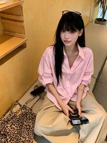 K-Vae 夏季領口泡泡袖收腰女式襯衫 - 淡紫色 - 查看 2