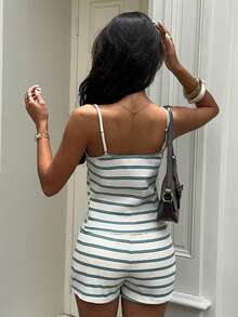Aloruh Women Striped Camisole And Shorts Casual 2 Pieces Set - Blue - View 2