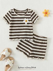 Cozy Pixies Baby Girl Floral Print Round Neck Short Sleeve Top And Elastic Waist Shorts 2 Piece Set - Multicolor - View 6