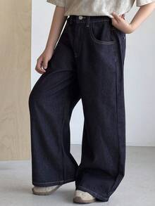 DAZY Quần jeans dài dáng suông, túi xéo, màu denim tối, thời trang dành cho bé trai tuổi teen. - Màu xanh hải quân - Xem 7