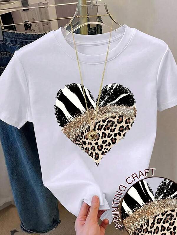 Camiseta de Mujer Manga Corta, Estampado Floral Elegante, Ajuste Casual Cómodo, Algodón Suave, Top de Verano Básico para Uso Diario