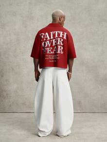 PAVTROS Men's Striped Letter Print Pocket Short Sleeve Shirt - Red - View 4