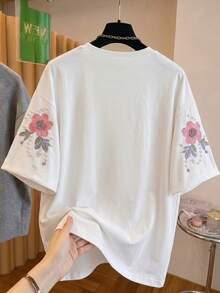 Áo kiểu vintage thường ngày cho bé gái, họa tiết hoa, thêu giả đính cườm, in hình hoa và bướm, cổ tròn, tay ngắn, thích hợp cho các hoạt động ngoài trời mùa hè, kiểu dáng đồng quê với họa tiết thực vật và bướm. - Nhiều màu - Xem 2