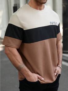 Manfinity Homme 大码男式拼色圆领短袖休闲上衣T恤 - 彩色 - 查看 3