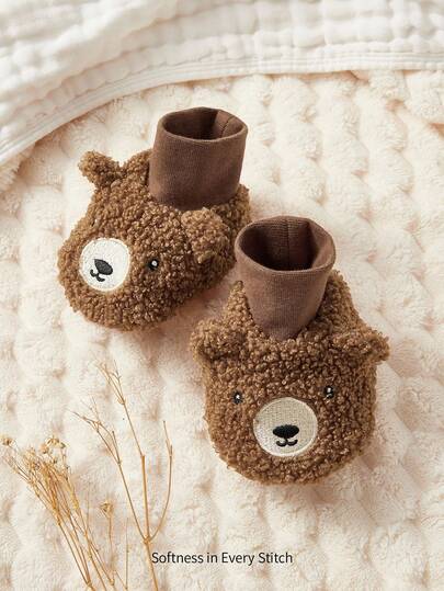 Cozy Pixies 1 Pair Of Baby Non-Slip Soft Bottom Embroidery Cute Bear Soft Velvet Foot Cover Socks Warm Outdoor Application