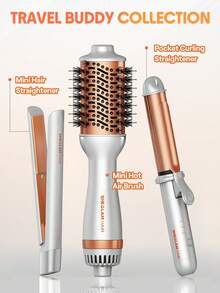 SHEGLAM HAIR Travel Buddy Mini Hot Air Brush,Hair Blow Dryer Brush,Redefine Frizzy Styles,35000RPM Motor Speed & 2 Adjustable Temps,Adds Shine,Volume & Fullness For Smooth,Anti-Frizz Straight,Curl & Blowout Styles-EU Plug Gift Pink Makeup Beach Festivals Hair Care Y2K Vacation Summer Hair Accerssories Back To School Home - Silver - View 11