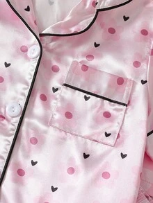 SHEIN 4件套花卉爱心印花女童幼儿开衫睡衣套装 - 淺粉色 - 查看 5