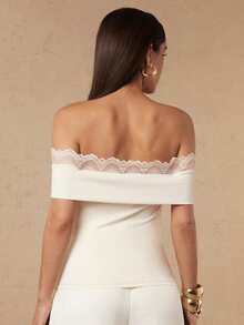 Silquee Women's Off-White Slim-Fit Fashion Top With Lace Neckline, An Elegant Top Suitable For Summer Parties, Dinners, The Office, And Holidays In 2026. Women - Apricot - View 2