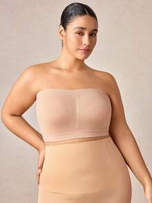Veilyse 1pc Plus Size Women Seamless Wireless Bra, Full Coverage Comfortable Breathable Tube Top Bra - Apricot - View 5