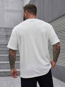 Manfinity Homme 大码男士休闲纯色纹理短袖 T 恤，夏季 - 白色 - 查看 2