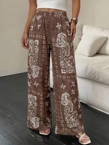 SHEIN Tall CURVE Quần dài ống đứng in họa tiết cỡ lớn dành cho nữ, thích hợp cho kỳ nghỉ, du lịch, lễ hội âm nhạc, trang phục thường ngày, kỳ nghỉ xuân/hè/phong cách bohemian/quần ống rộng bohemian gợi cảm, quần ống rộng nữ, trang phục mùa xuân cho nữ, quần phong cách bohemian, trang phục đi biển lễ Phục sinh, trang phục đi nghỉ mát cho nữ. - Nhiều màu - Xem 5
