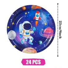 Conjunto de Pratos, Guardanapos e Copos de Papel Descartáveis Tema Astronauta e Estrela, Serve 24 Convidados. Esta Louça de Papel Descartável é Adequada para Aniversários, Casamentos, Festas Temáticas e Piqueniques Familiares. - Visão 9