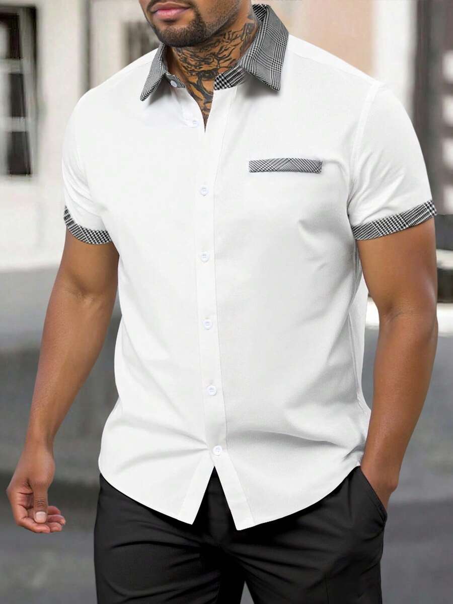 Manfinity Homme Men's Minimalist Printed Short Sleeve Shirt - Multicolor - View 1