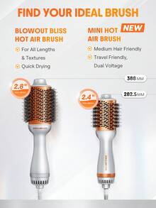 SHEGLAM HAIR Travel Buddy Mini Hot Air Brush,Hair Blow Dryer Brush,Redefine Frizzy Styles,35000RPM Motor Speed & 2 Adjustable Temps,Adds Shine,Volume & Fullness For Smooth,Anti-Frizz Straight,Curl & Blowout Styles-EU Plug Gift Pink Makeup Beach Festivals Hair Care Y2K Vacation Summer Hair Accerssories Back To School Home - Silver - View 9