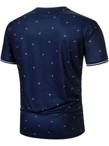 Manfinity Homme Men's Printed Casual Short Sleeve T-Shirt, Fashionable Street Hip-Hop Style - Navy Blue - View 2