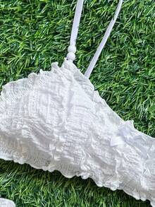 Bellisia Đồ bơi tankini bèo nhún màu trắng cho nữ, bikini dây mảnh phong cách dịu dàng nữ tính, đồ bơi giữ nhiệt cho kỳ nghỉ bãi biển mùa xuân - trắng - Xem 7
