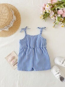 SHEIN 新生女宝宝可爱夏季碎花连体衣 - 藍白色 - 查看 3