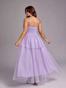 Viva Relle Plus Size Elegant Mesh Strap Party Dress - Purple - View 2