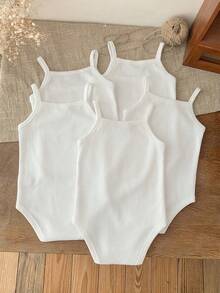 SHEIN LMoss Kids 5件套新生女宝宝可爱纯色针织连体衣套装，夏季 - 彩色 - 查看 2