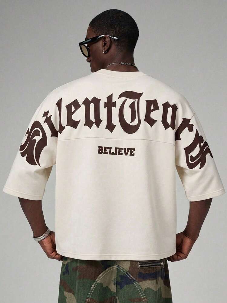 STYNVO Camiseta casual de hombre con estampado de letras, verano - Albaricoque - Añade 1