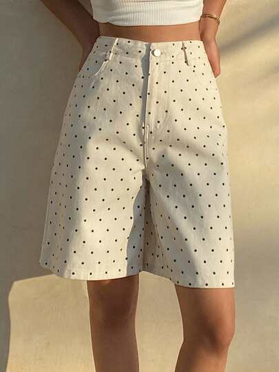 Dazy Kids Tween Girls Polka Dot Straight Loose Denim Shorts