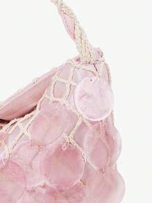 Viva Strut Ladies, Women Pink Imitation Round Seashell Pieces Top Handle Bags, Handmade Bag, Fashionable, Simple, Personalized, Versatile, Sweet And Cool Girls, Hot Girls, For Beach, Vacation, Holiday, Summer, Seaside, Beach Party - Pink - View 6
