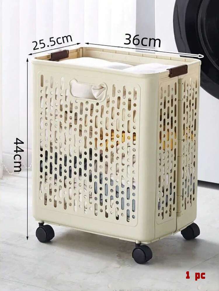 A Foldable Plastic Laundry Basket With Wheels, Handle, Laundry Basket, Storage Basket, Storage Box, Storage Container, Foldable, Wheel Movable, Laundry Basket Storage Rack, Suitable For Laundry Rooms And Bathrooms. - View 11