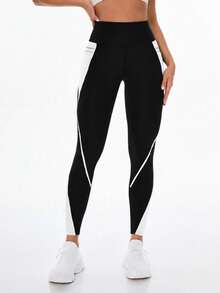 Exploreva Women's Contrast Color Pocket Sports Leggings - Multicolor - View 5