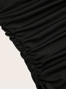 Sweetra Falda casual versátil para citas de noche con parches de encaje para mujer - Negro - Ver 3