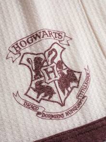 HARRY POTTER X SHEIN 男士标语印花短袖T恤和抽绳腰短裤套装 - 杏色 - 查看 8