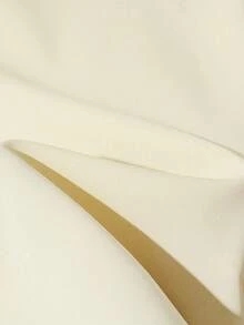 SHEIN Franclia 女士纯色荷叶袖圆领衬衫，黄色，时尚百搭法式短款珍珠纽扣装饰上衣，优雅夏季上衣 - 杏色 - 查看 5