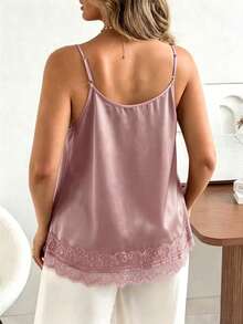 Vionelle Áo hai dây gợi cảm cổ chữ V thanh lịch dành cho nữ cỡ lớn, kiểu dáng không đối xứng, màu trơn, chất liệu satin, thích hợp cho kỳ nghỉ. - Hồng - Xem 2