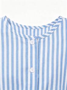 SHEIN Elladie kids Bộ 2 món cho bé gái: Áo sát nách kẻ sọc viền bèo + Quần ống rộng suông, phù hợp mặc thường ngày, đi biển, ở nhà, đi công viên, dã ngoại, đi học mùa hè - Màu xanh lam - Xem 7