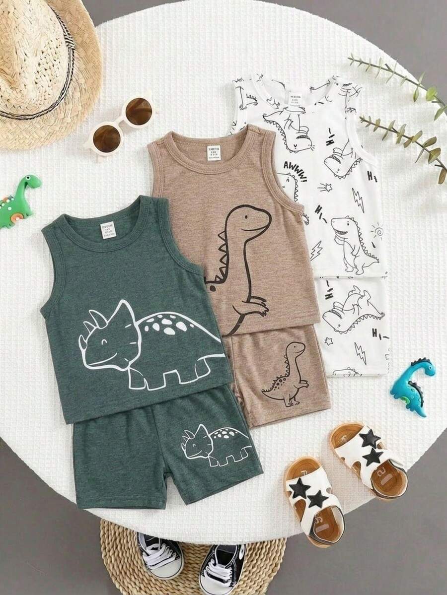 Bộ 3 áo ba lỗ thoải mái, thường ngày cho bé trai, thích hợp cho mùa xuân và mùa hè. - Nhiều màu - Xem 1