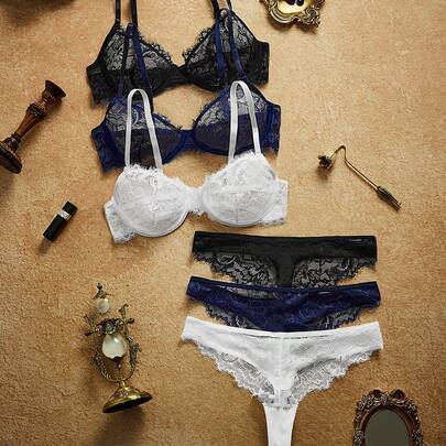 6Pcs/Set Women Lace Underwire Soft Cup Comfortable Bra Set