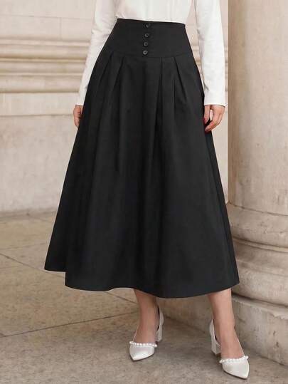 Graceveil Women's Solid Color Pleated Casual Versatile Date Outing A-Line Skirt
