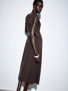 Lumivelle Women's Pastal Criss-Cross Metal Ring Decor Dress, Elegant Sexy Summer Casual Everyday Vacation Solid Carnival, Party Date Night Golf, Valentine's Day - Brown - View 5