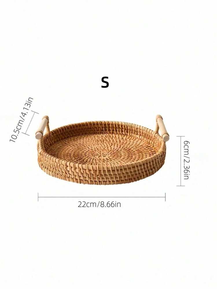 一款大型双层手工越南藤竹编织储物托盘，天然色日式水果篮盘，适用于早餐、早午餐、派对、家居装饰、婚礼、野餐、礼品、农舍乡村风厨房 - 駝色 - 查看 10