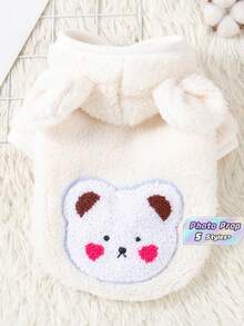 1PC Dog Plush Cute Bear Hoodie Soft And Comfortable Pet Autumn/Winter Clothes Christmas For Holiday Gift Giving - White - View 1