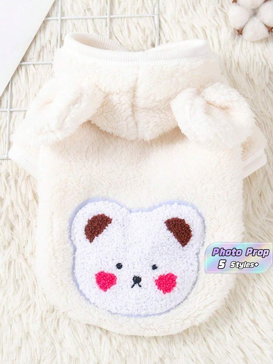 1PC Dog Plush Cute Bear Hoodie Soft And Comfortable Pet Autumn/Winter Clothes Christmas For Holiday Gift Giving - White - View 1