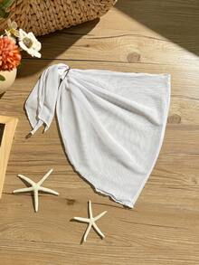 SHEIN White Solid Color Minimalist Vacation Style Chiffon Dress With Starfish Decor, Suitable For Beach, Summer Vacation, Swimming, Party, Pool, Tween Girls Cover-Up - White - View 2