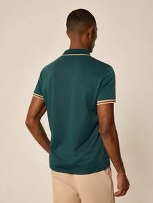 Tonviero Camisa Polo De Manga Corta Para Hombre Con Letra Impresa De Bloque De Color - Verde Oscuro - Ver 2