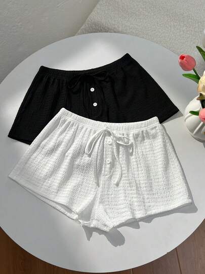 SHEIN Unity 休闲纯色抽绳透气夏季短裤
