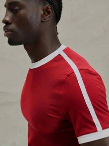 Musero Camiseta básica de manga corta, cuello redondo y puños de manga con detalles de contraste, ajuste ceñido y estilo liso para primavera y verano - Rojo - Ver 6