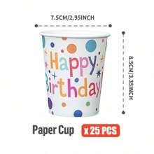 Colorful Polka Dot Disposable Plates, Napkins, And Cups For A Happy Birthday, Birthday-Themed Plates, Napkins, And Paper Cups For Party Supplies, Suitable For 25 Guests. Disposable Paper Plates And Party Tableware Are Perfect For Birthday Weddings, Family Picnics, And Other Parties - Multicolor - View 8
