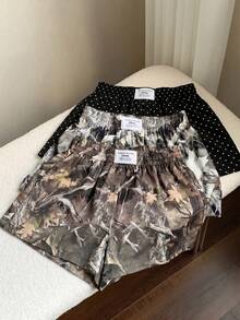 Comfortcana 3件裝波點、淺色分枝、深色分枝休閒短褲套裝，梭織面料，適合日常穿著，迷彩印花短褲套裝，適合日常通勤、約會、派對、秋冬/夏季、聖誕節、新年、感恩節、派對、婚禮、海灘、畢業典禮，時尚、優雅、休閒、外出、約會、預約、通勤、亮面、情人節、優雅、度假、休閒、Y2K、外出、畢業典禮等 - 彩色 - 查看 1