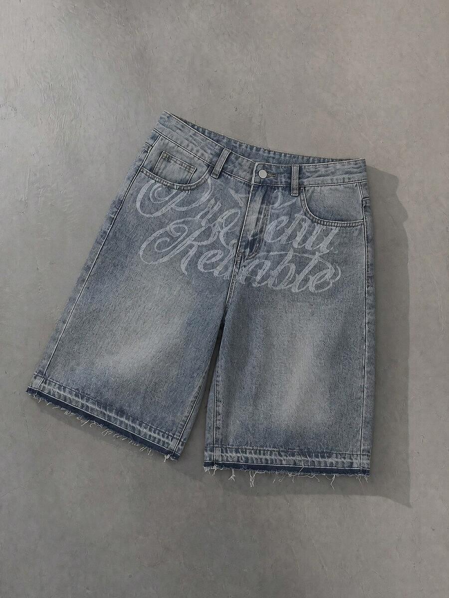 AXEPEAK Men's Washed Denim Shorts With Embroidery, Fashionable