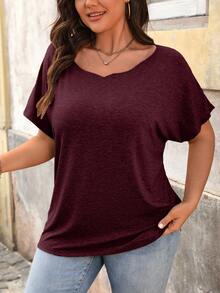EMERY ROSE Plus Size 3 Pieces Set Soft Comfortable Casual Basic Wavy Boat Neck Raglan Sleeve Short Sleeve T-Shirt - Multicolor - View 5