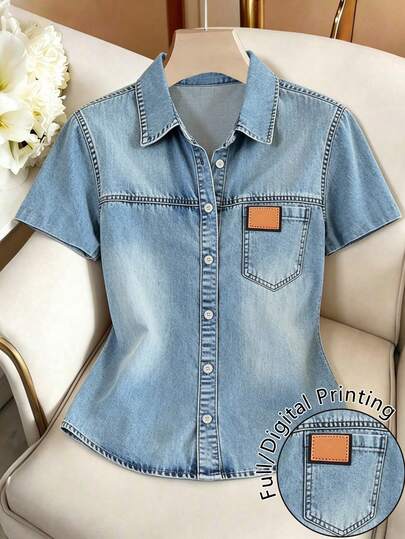 Franclia Camisa casual de mujer con botones delanteros y bolsillo, de manga corta, para verano