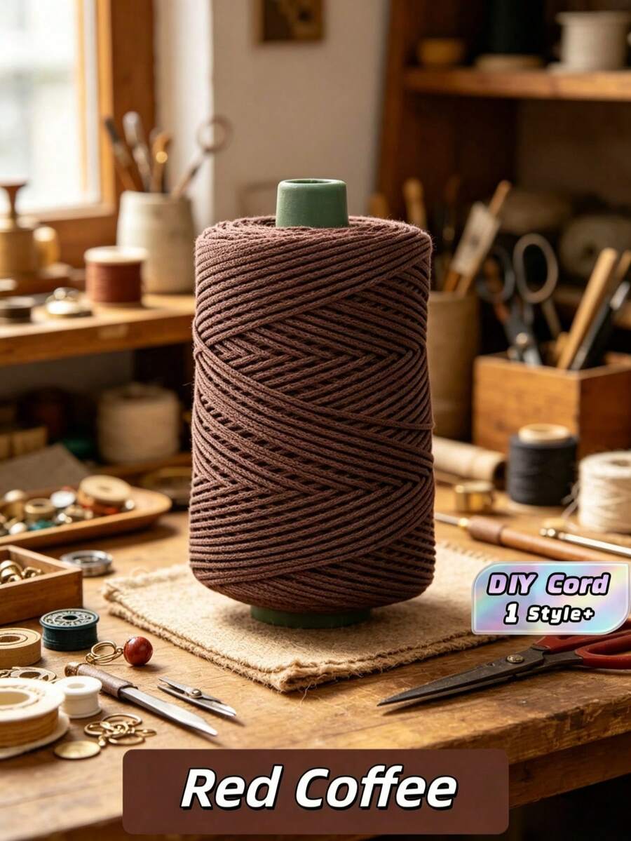 Sợi móc dùng cho túi xách thủ công, dây bện rỗng. Sợi DIY nhiều màu sắc dùng cho thắt lưng rút dây, mũ, gối. Dây thừng sợi polyamide trang trí. - Cà phê đỏ - Xem 1